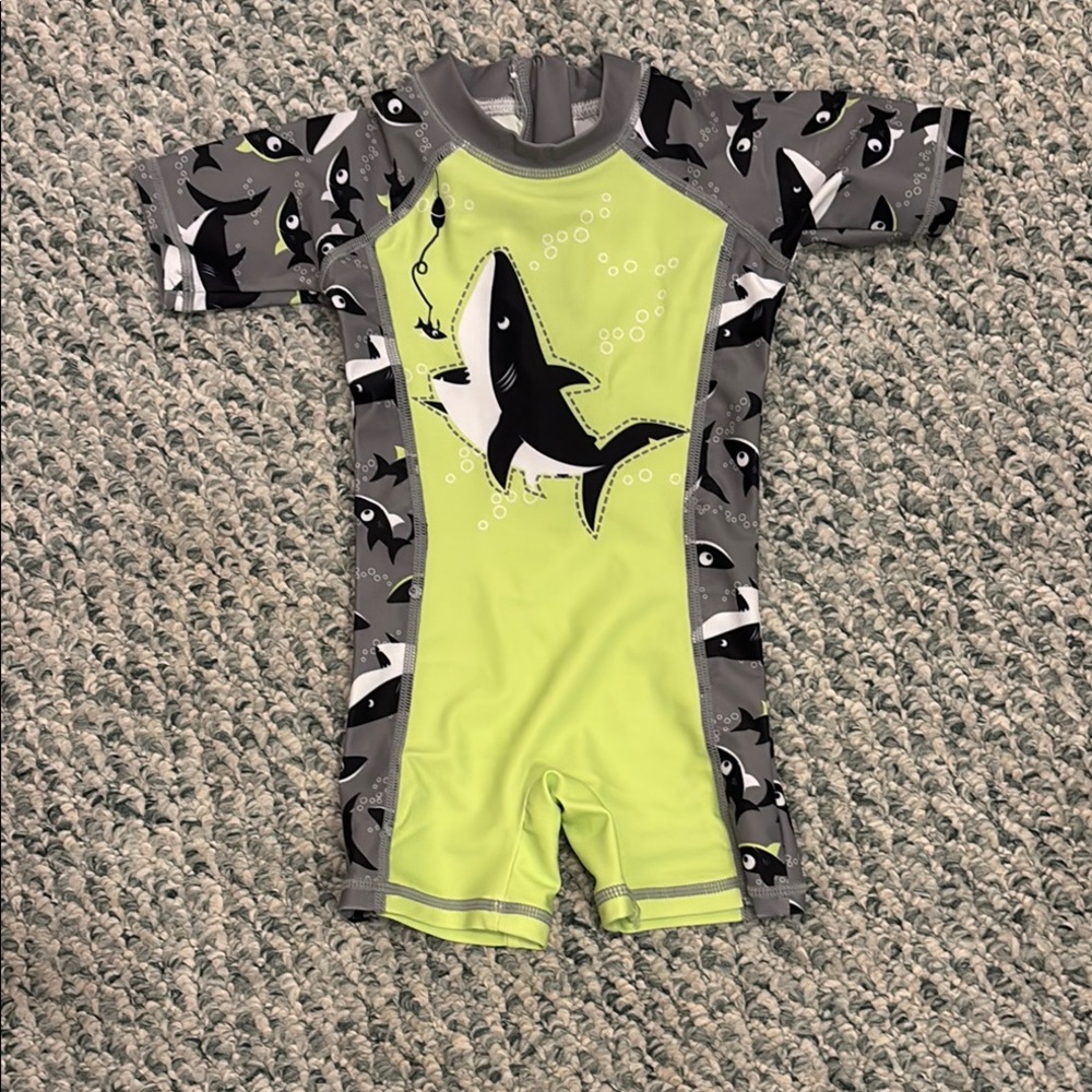 Kids Shark Print Swimwear - Green and Gray